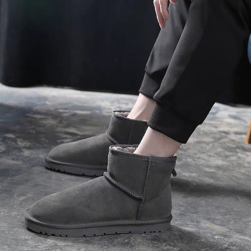 桑坡男真皮短筒雪地靴皮毛一体雪地靴冬加绒保暖防滑短筒棉鞋 - 图1