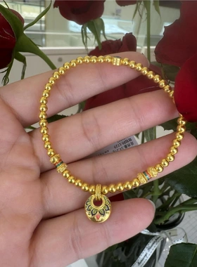 新中式国潮风古法实心珐琅烧蓝串珠手链步步生莲弹力绳手串女