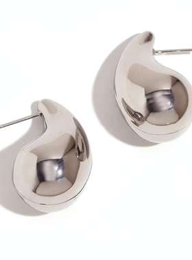 欧美小众个性法式复古项链不锈钢镀18k金空心立体梨形耳钉套装女