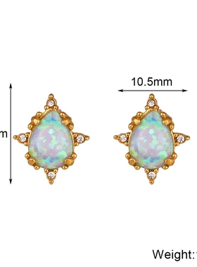 欧美时尚气质复古手链耳钉套装不锈钢镀金水滴状澳宝石吊坠项链女