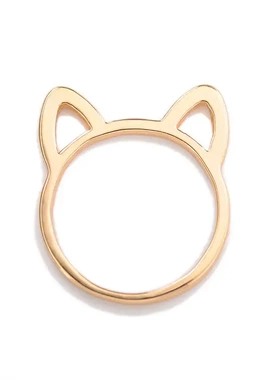 日韩简约创意设计镂空小猫咪猫耳朵戒指 动物卡通饰品镀黑色指环