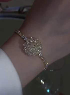 莲花水晶戒指星光百花开口戒可调节白莲花朵百合花活口戒指轻奢风