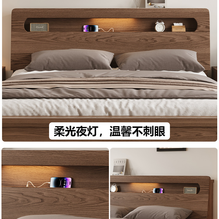 全实木床1米8双人床卧室家用胡桃木排骨架大床出租房用1米5单人床 - 图2