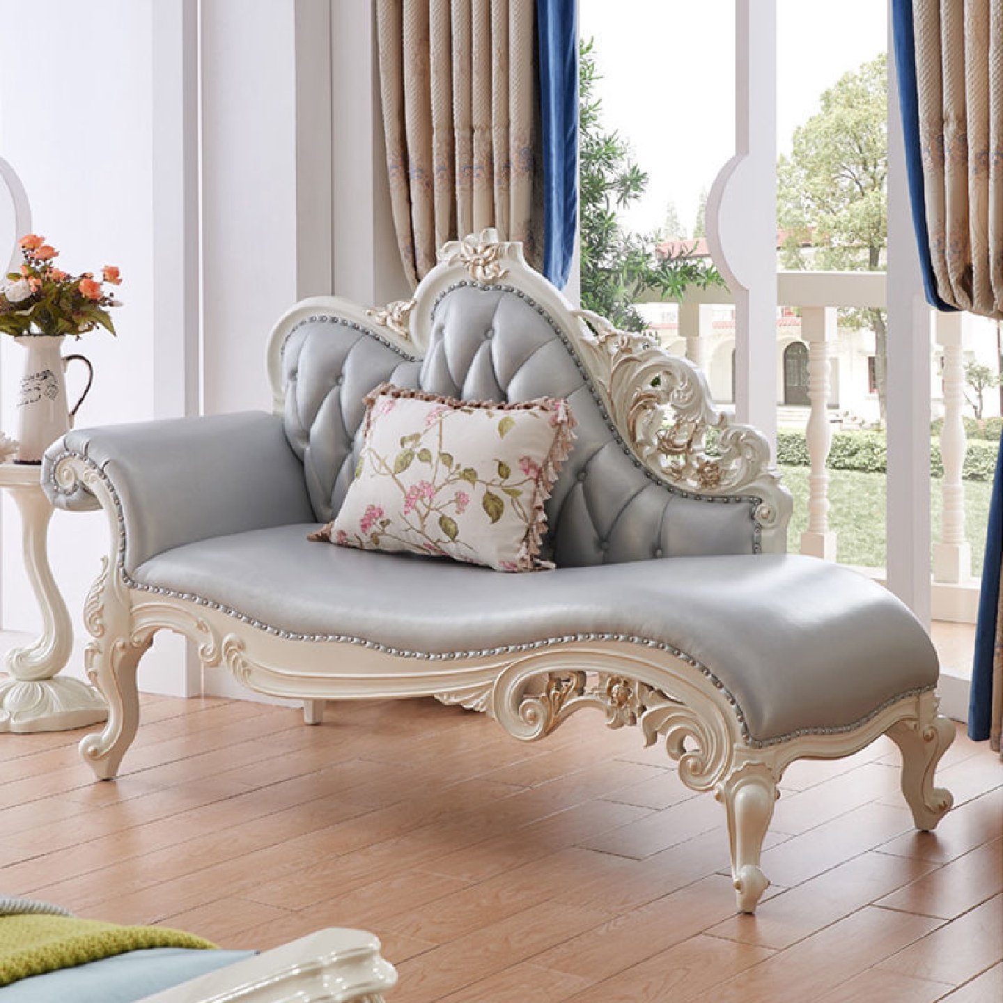 仿古贵妃躺椅实木美人榻单人卧室床尾沙发小欧式太妃椅轻奢,淘宝优惠券,粉丝福利购,淘宝优惠卷