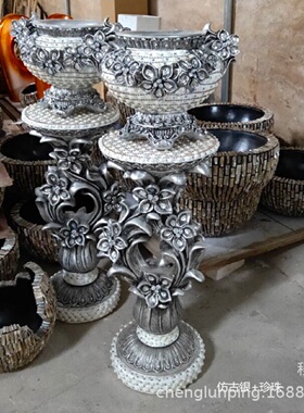 新款珍珠大花瓣玻璃钢落地仿真花花瓶花器酒店商场客厅摆件装饰品