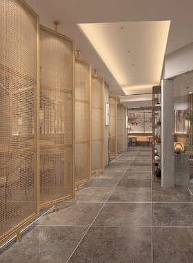 原木风现代简约藤编屏风客厅酒店大堂可旋转入户日式隔断民宿餐厅