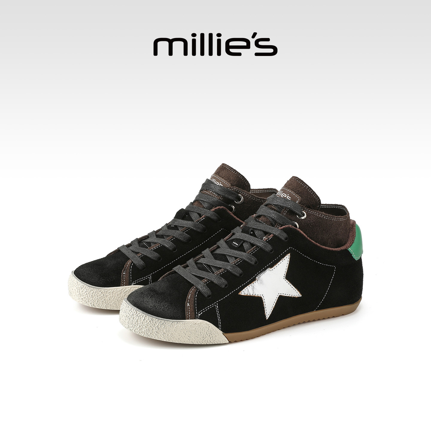 millies妙丽女鞋2025年冬季新款牛皮复古内增高星星鞋板鞋德训鞋,淘宝优惠券,粉丝福利购,淘宝优惠卷