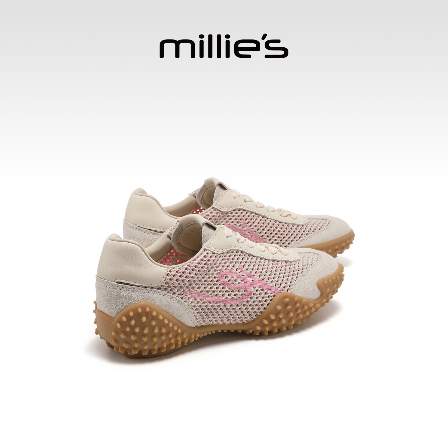 MILLIE'S/妙丽时尚百搭网面镂空复古德训鞋春夏新款运动休闲女鞋