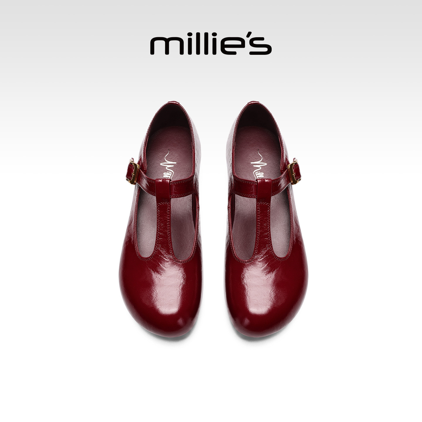 MILLIE'S/妙丽法式复古风红色玛丽珍鞋女丁字扣平底单鞋春季新款,淘宝优惠券,粉丝福利购,淘宝优惠卷