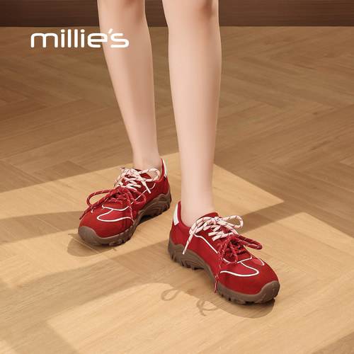 MILLIE'S/妙丽红色德训鞋女款百搭小个子休闲运动鞋2026春季新款 - 图1