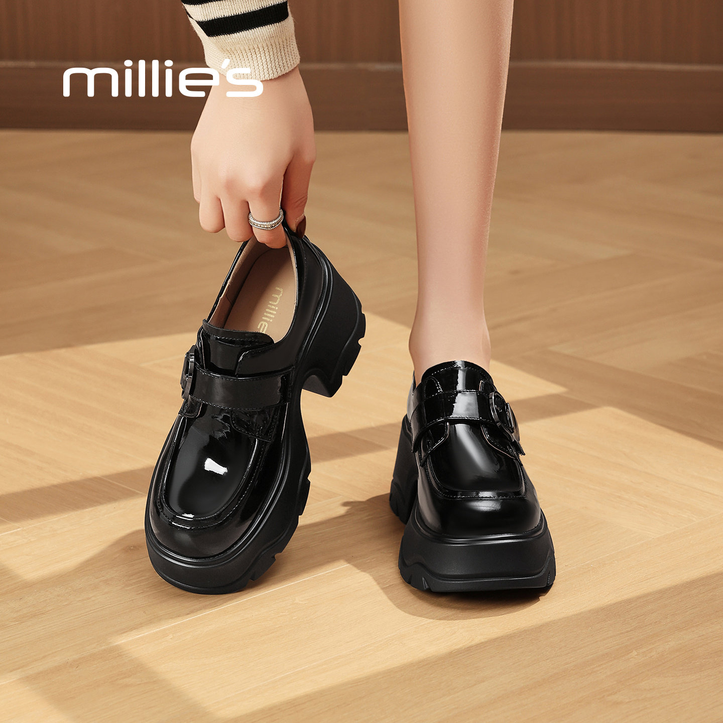 MILLIE'S/妙丽厚底乐福鞋通勤风松糕底深口单鞋女鞋2026春季新款,淘宝优惠券,粉丝福利购,淘宝优惠卷