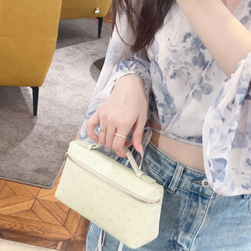 lp19饭盒包鸵鸟纹真皮手提盒子包女小方包高级感单肩斜挎化妆包 - 图0