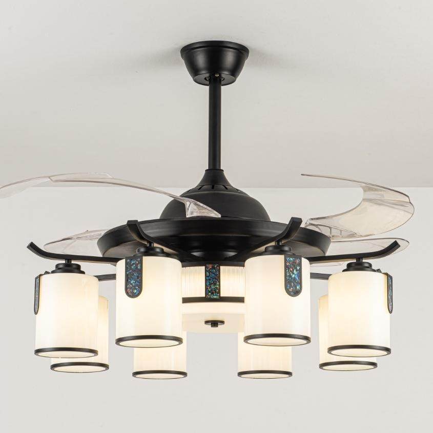 全铜新中式客厅风扇灯餐厅吊扇灯家用风扇吊灯高端流光彩贝电扇灯,淘宝优惠券,粉丝福利购,淘宝优惠卷