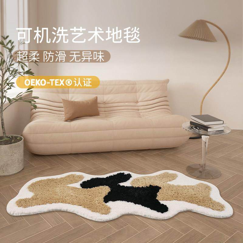 KENZAKI 可机洗超柔防滑地毯兔子奔月儿童房男孩女孩卧室床边毯 - 图0