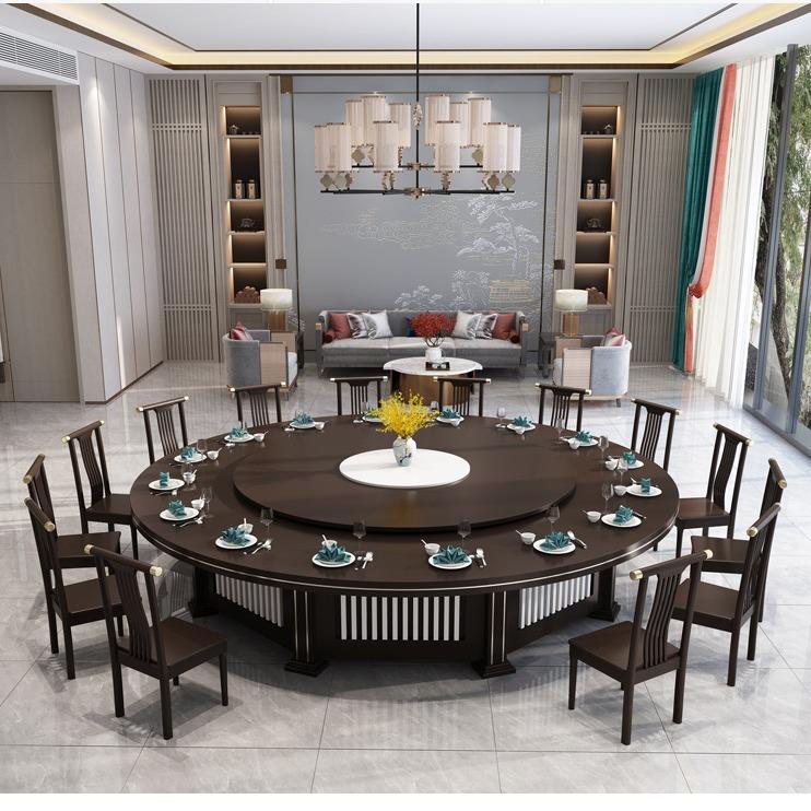 酒店餐桌大圆桌电动带转盘20人30人饭店餐厅火锅圆桌椅组合新中式 - 图2