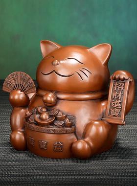 紫铜储蓄罐猫摆件办公室家居工艺品店铺收银台开业礼品