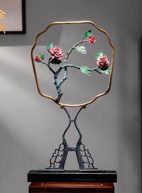 铜金岁月富贵荣华花朵花束铜摆件仿真鲜花卉花艺电视柜彩铜器摆件