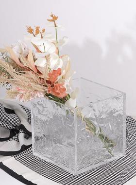 水波纹花瓶摆件现代简约亚克力方形插花花器客厅餐桌装饰桌面摆设