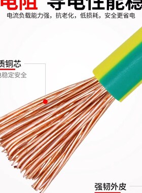 伊莱科光伏黄绿接地线双色国标铜芯电线BVR2.5/4/6/10/16多股软线