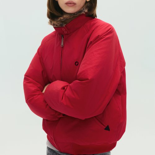 SoloForTwo 中古红色夹克立领正反两穿飞行服 秋冬羽绒宽松短外套 - 图2