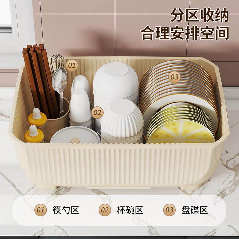 碗筷收纳盒厨房碗架沥水家用翻盖放碗箱柜多功能装碟盘餐具置物架,淘宝优惠券,粉丝福利购,淘宝优惠卷