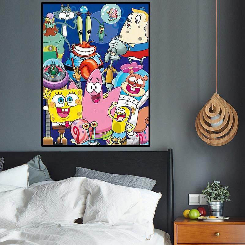 卡通小幅海绵宝宝钻石画2024新款儿童手工5d点贴钻十字绣卧室满钻,淘宝优惠券,粉丝福利购,淘宝优惠卷