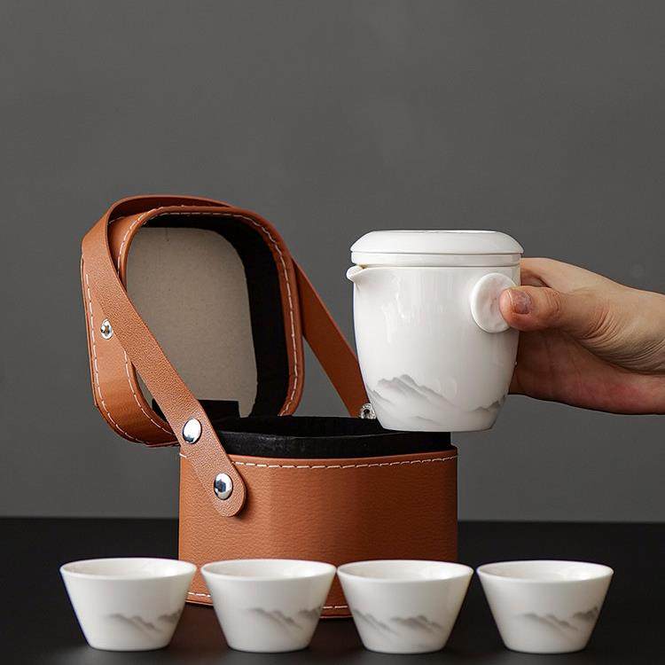 新款羊脂玉白瓷功夫旅行茶具小套户外便携式泡茶壶套装收纳包定制,淘宝优惠券,粉丝福利购,淘宝优惠卷