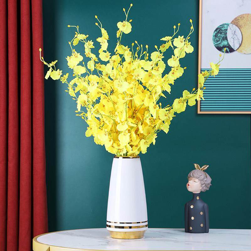 黄色跳舞兰彷真花艺客厅电视柜花束家居装饰花假花插花瓶套装摆设,淘宝优惠券,粉丝福利购,淘宝优惠卷