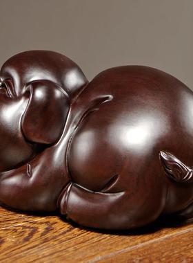 黑檀实木质生肖猪雕刻木头猪摆件家居装饰红木补角吉祥物工艺礼品