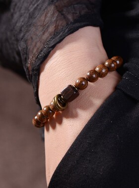 包邮金丝檀木手串金丝楠木沉香乌木阴沉木佛珠女士情侣手链饰品8m