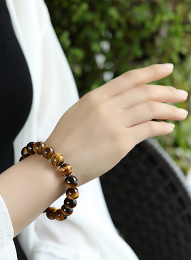 天然6A黄虎眼手链6-16木变石单三圈手串水晶饰品情侣新款时尚首饰