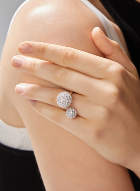 JOOMILIM茱蜜周深程潇希林同款梦境双球水晶开口戒指女小众情侣戒