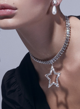 JOOMiLiM茱蜜商场同款周深同款夜空星星吊坠双排仿水晶项链高级感