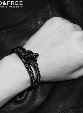 简约双圈船绳手环编织手绳机长黑色手链男女情侣刻字定制手饰礼物