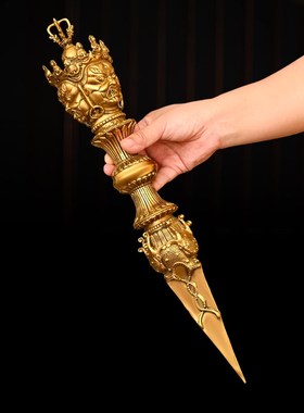 铜金刚杵降魔杵法器黄铜马头明王三面普巴杵金刚橛摆件带底座大号