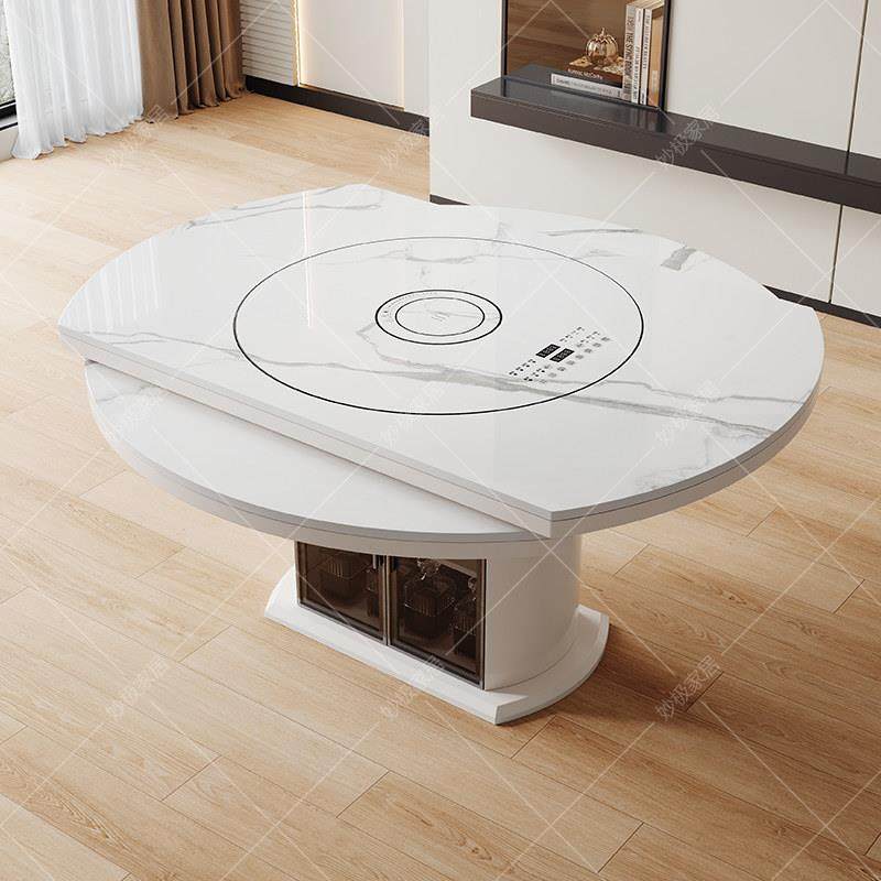 2025新款岩板餐桌家用现代简约轻奢多功能电磁炉内嵌转盘方圆两用,淘宝优惠券,粉丝福利购,淘宝优惠卷