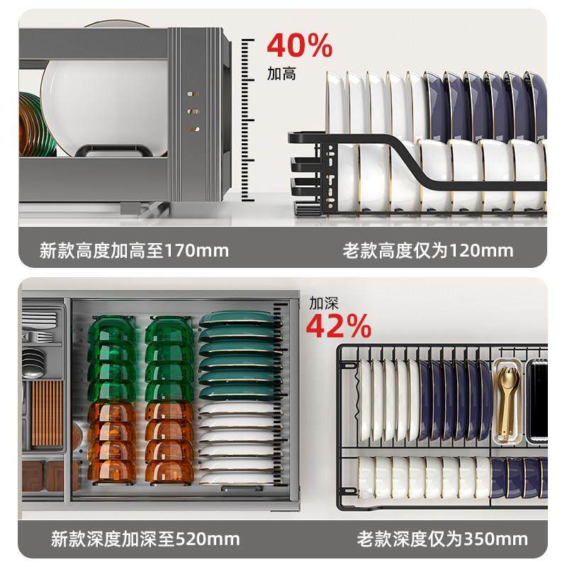 拜隆拉篮厨房整体橱柜304不锈钢沥水碗篮抽屉式双层碗盘柜阻尼滑,淘宝优惠券,粉丝福利购,淘宝优惠卷