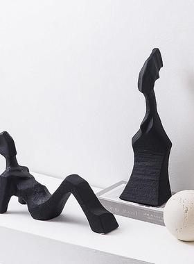 现代极简黑色抽象人物雕塑摆件火柴人样板房玄关客厅桌面软装饰品