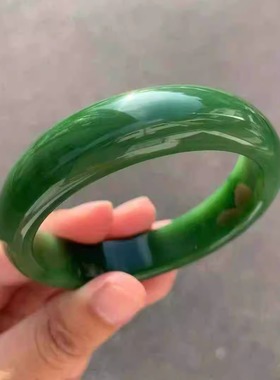 天然和田玉菠菜绿碧玉平安镯手镯