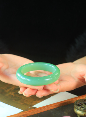 和田玉碧玉正圈平安镯晴水绿手镯