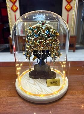 九龙九凤冠玻璃罩拼酷金翅鸟冠酷点翠苗银冠饰专用透明防尘展示盒