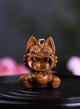 凹凸工艺大理丽江可爱瓦猫手机链钥匙扣吊坠挂件檀香木雕刻工艺品