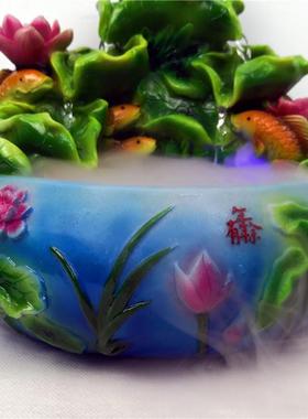 荷花转运球招财假山流水喷泉加湿器客厅摆件办公室内鱼缸开业礼品