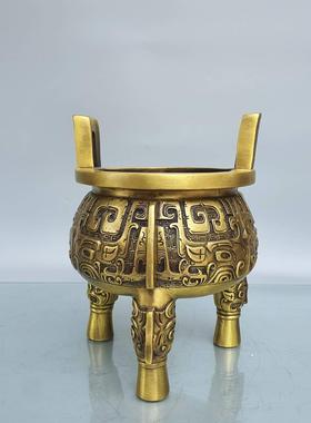 铜鼎摆件纯铜三足圆鼎香炉大号鼎盛千秋家用办公室装饰品开业礼品