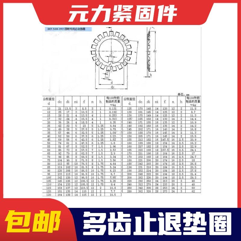 【德标 发黑多脚圆螺母配用止退垫圈止动垫片多齿止退挡圈DIN5406,淘宝优惠券,粉丝福利购,淘宝优惠卷
