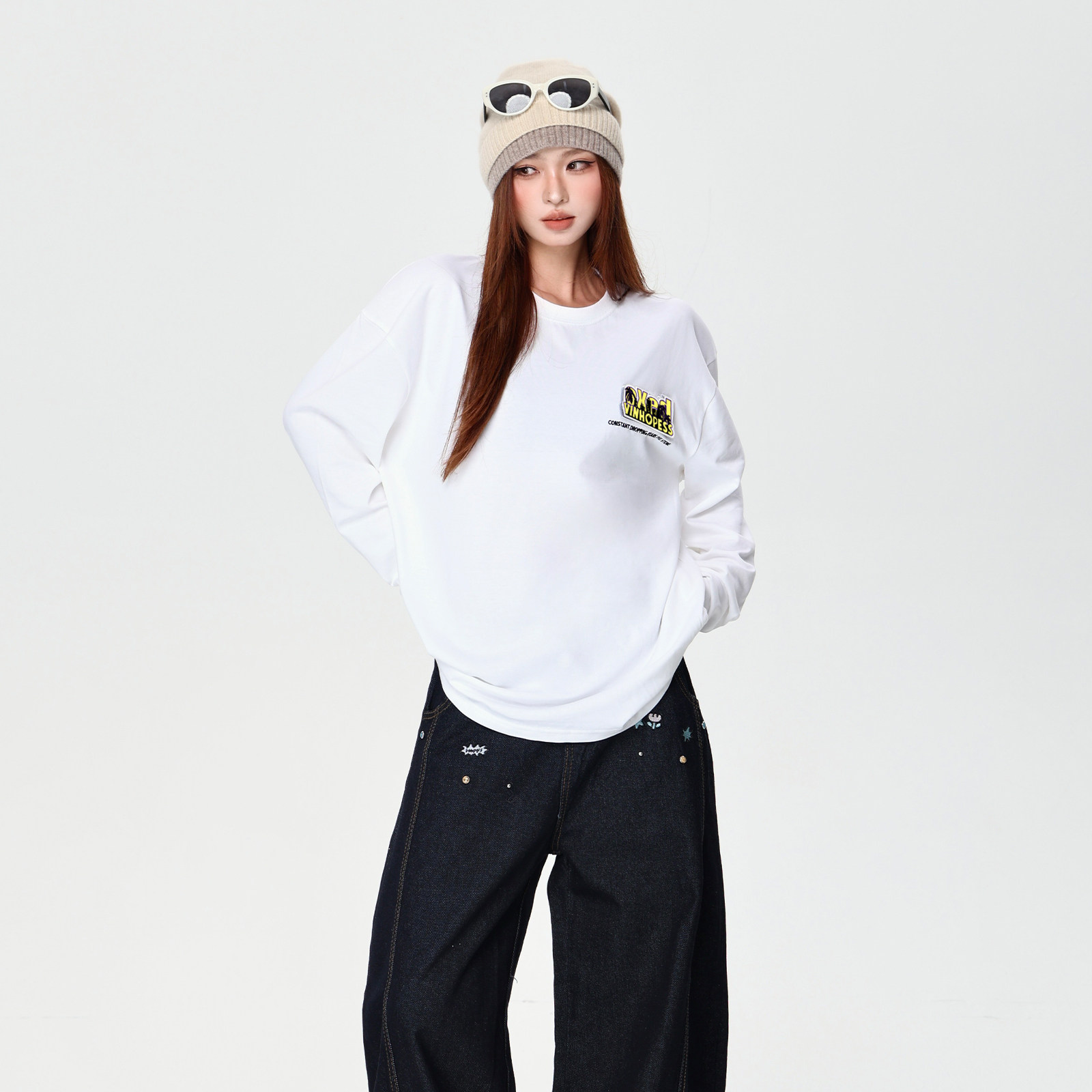 长袖t恤女2026新款时尚宽松百搭魔术贴情侣上衣可外穿打底冬装,淘宝优惠券,粉丝福利购,淘宝优惠卷