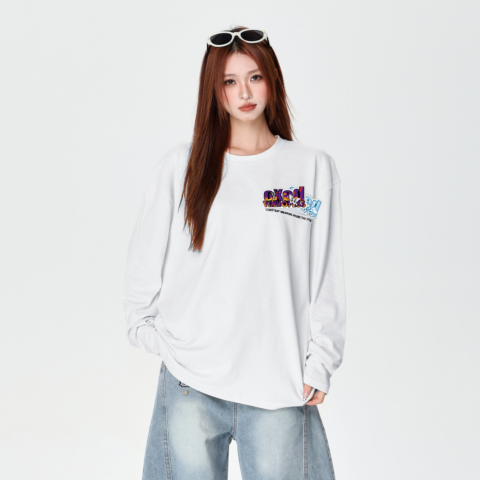 长袖t恤女2026新款时尚宽松百搭魔术贴情侣上衣可外穿打底冬装,淘宝优惠券,粉丝福利购,淘宝优惠卷