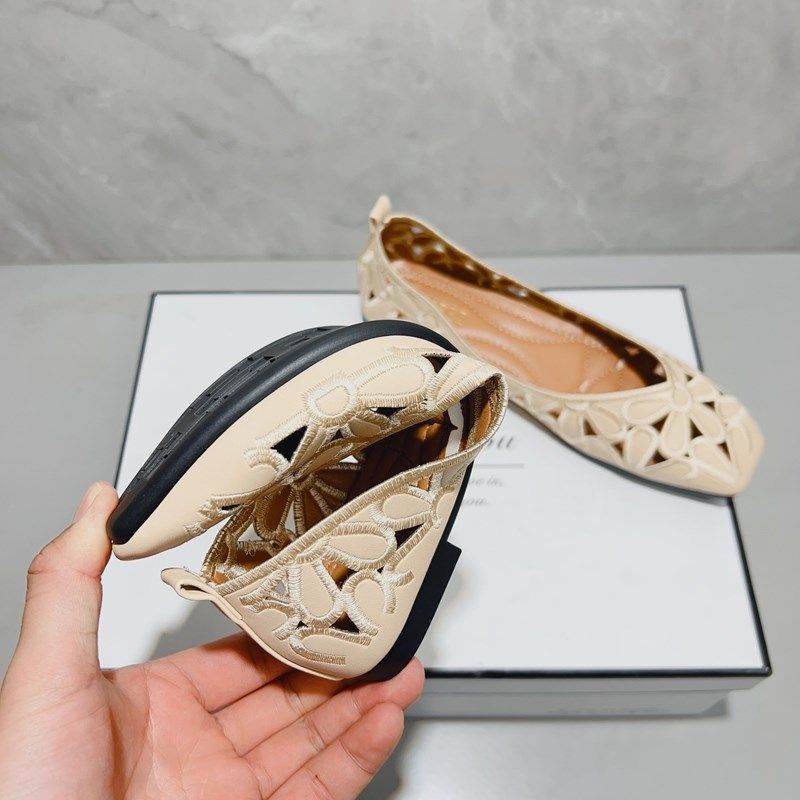 2025新款镂空方头浅口单鞋女夏韩版百搭透气豆豆鞋大码工作平底鞋,淘宝优惠券,粉丝福利购,淘宝优惠卷