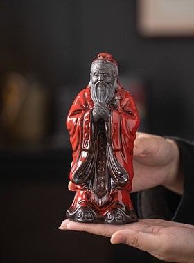 中式陶瓷工艺品历史人物孔子孔圣人摆件万世师表书房博古架装饰品