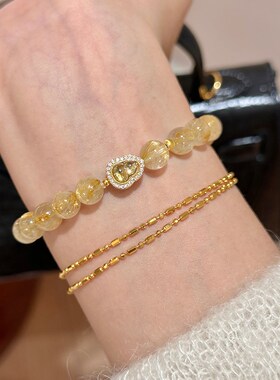 谷岚金禄天然黄水晶金发晶手串女款招财转运手链碧玺葫芦配饰